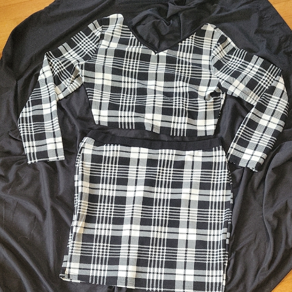 NWOT SHEIN Curve Black and White Plaid Two-Piece Set